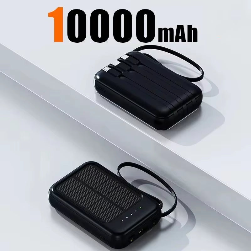 50000Mah High Capacity Solar Power Bank Built 4 Cables Fast Charger 2 USB Ports Portable External Powerbank LED Light Powerbank
