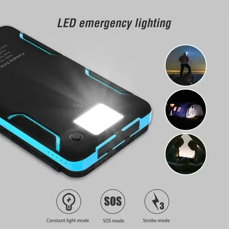 200000Mah Solar Powerbank Portable Folding Solar Panel USB Output Fast Charging Outdoor Camping Waterproof Sun Powerbank