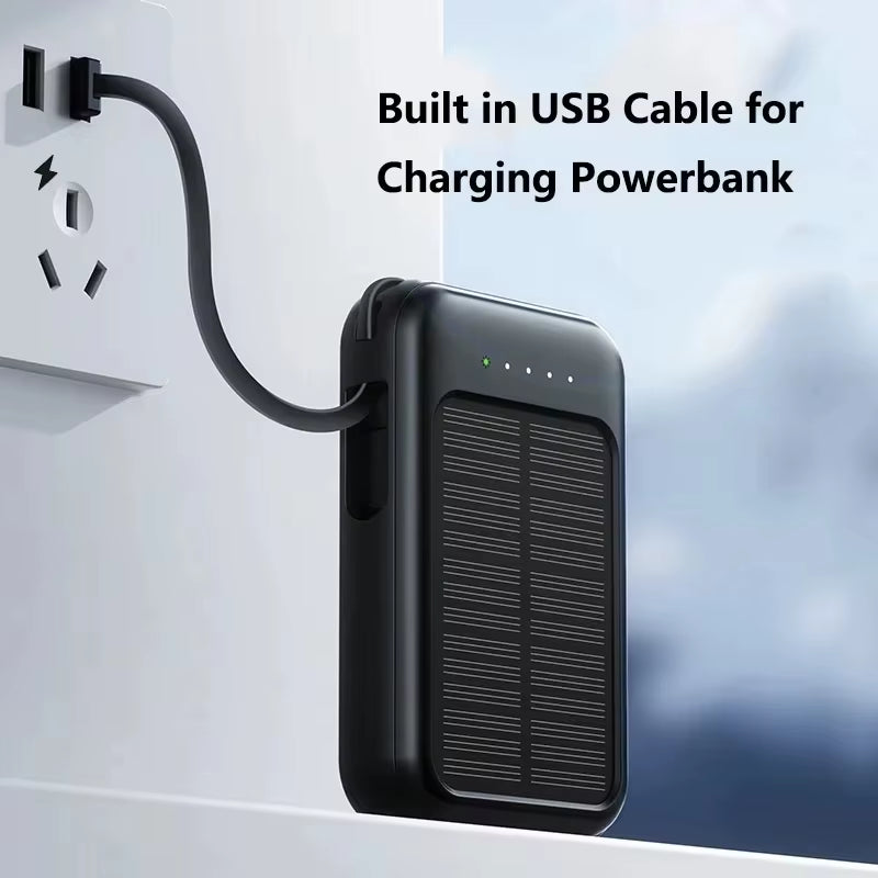 50000Mah High Capacity Solar Power Bank Built 4 Cables Fast Charger 2 USB Ports Portable External Powerbank LED Light Powerbank