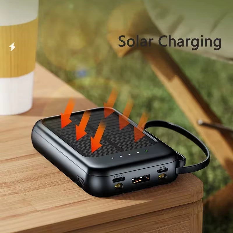 50000Mah High Capacity Solar Power Bank Built 4 Cables Fast Charger 2 USB Ports Portable External Powerbank LED Light Powerbank