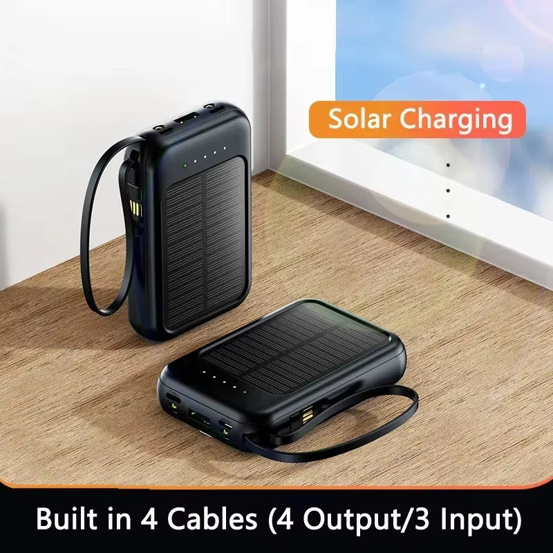 50000Mah High Capacity Solar Power Bank Built 4 Cables Fast Charger 2 USB Ports Portable External Powerbank LED Light Powerbank