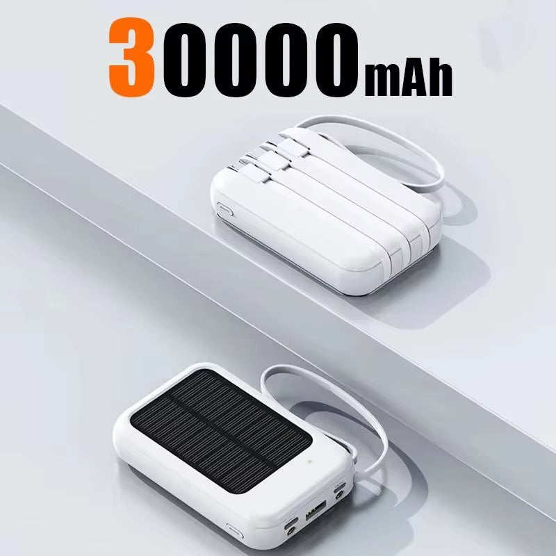 50000Mah High Capacity Solar Power Bank Built 4 Cables Fast Charger 2 USB Ports Portable External Powerbank LED Light Powerbank