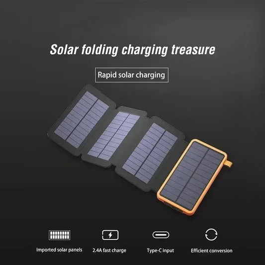 200000Mah Solar Powerbank Portable Folding Solar Panel USB Output Fast Charging Outdoor Camping Waterproof Sun Powerbank