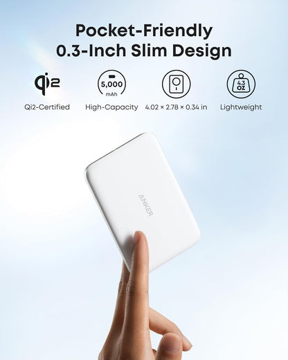 Nano Power Bank, Ultra-Slim 5,000Mah Magnetic Battery Pack, Qi2 Certified 15W Max Ultra-Fast Magsafe-Compatible Portable Charger, Ergonomic Design, for Iphone 16/15/14/13/12 Series Only