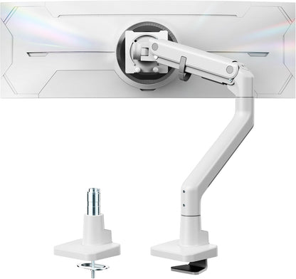 Premium Heavy-Duty Monitor Arm for 17-57" Ultrawide Curved Screens - Adjustable Gas Spring Arm with 75/100 VESA Mount, C Clamp & Grommet Desk Mount, Supports Up to 59.4 lbs, Elegant White Finish