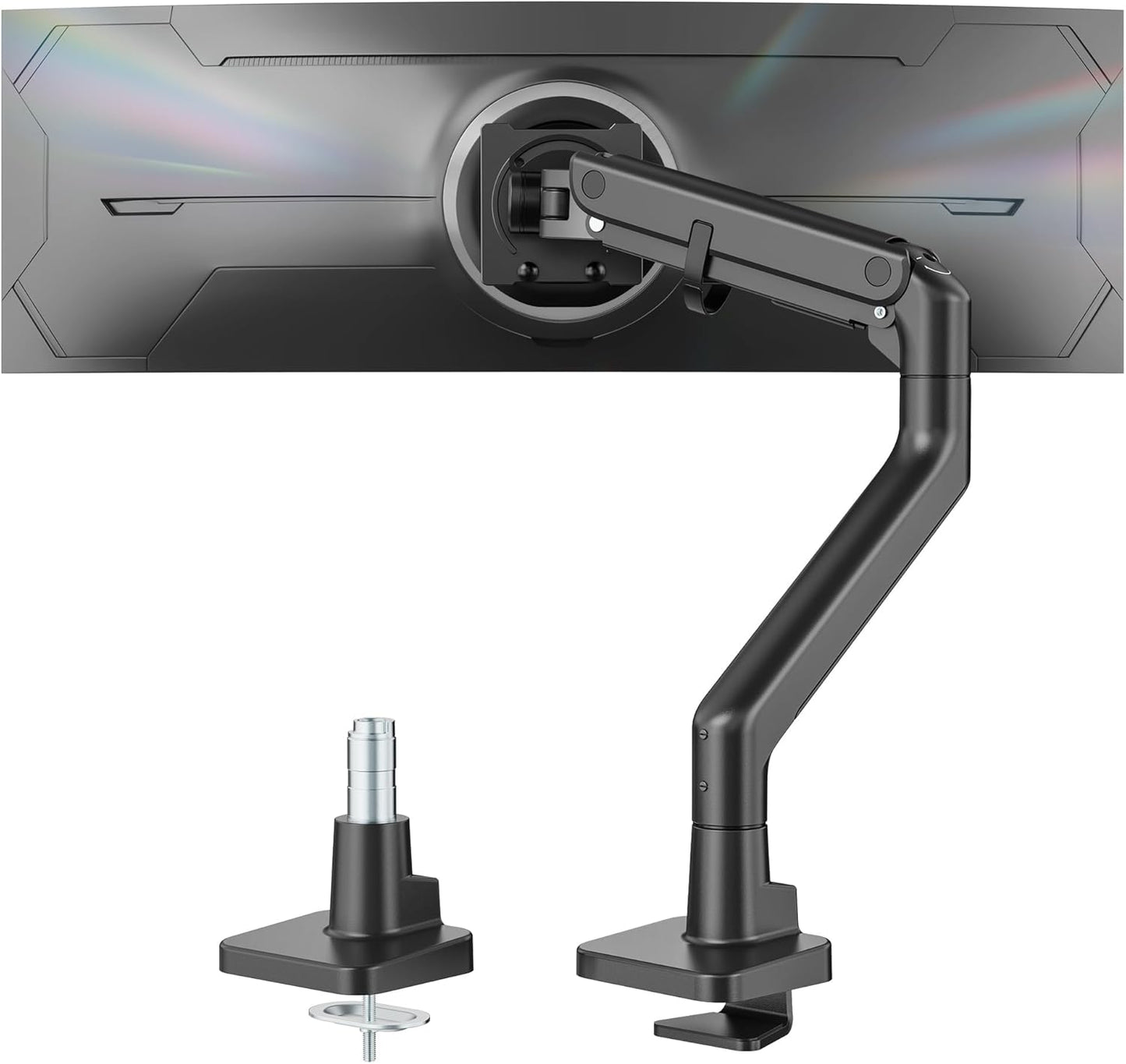 Premium Heavy-Duty Monitor Arm for 17-57" Ultrawide Curved Screens - Adjustable Gas Spring Arm with 75/100 VESA Mount, C Clamp & Grommet Desk Mount, Supports Up to 59.4 lbs, Elegant White Finish