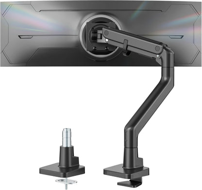 Premium Heavy-Duty Monitor Arm for 17-57" Ultrawide Curved Screens - Adjustable Gas Spring Arm with 75/100 VESA Mount, C Clamp & Grommet Desk Mount, Supports Up to 59.4 lbs, Elegant White Finish