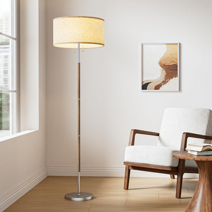 2-Light Floor Lamp, Mid Century Floor Lamp with White Fabric Shade, Standing Lamp Tall Lamp for Living Room Bedroom, 3 Color Temperatures 9W Bulb Include