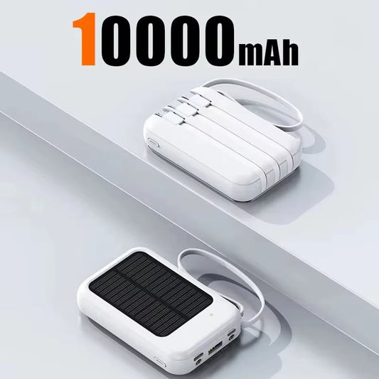 50000Mah High Capacity Solar Power Bank Built 4 Cables Fast Charger 2 USB Ports Portable External Powerbank LED Light Powerbank
