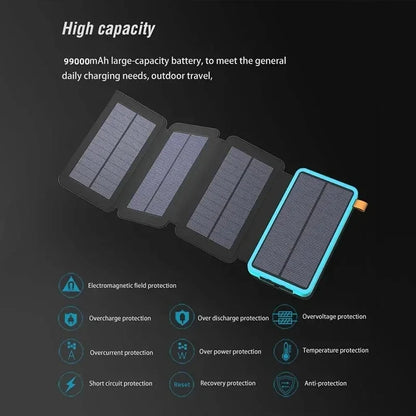 200000Mah Solar Powerbank Portable Folding Solar Panel USB Output Fast Charging Outdoor Camping Waterproof Sun Powerbank