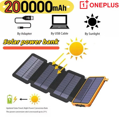 200000Mah Solar Powerbank Portable Folding Solar Panel USB Output Fast Charging Outdoor Camping Waterproof Sun Powerbank