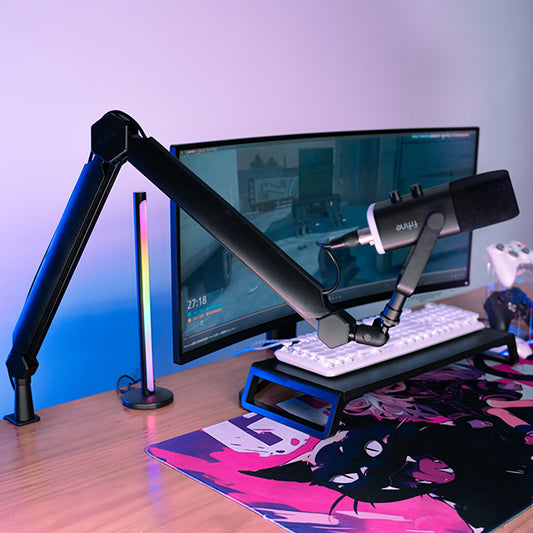 Adjustable Low-Profile Arm Microphone Stand with Cable Managment/Desk Mount, Suspension Boom for K688 Ampligame AM8-BM88