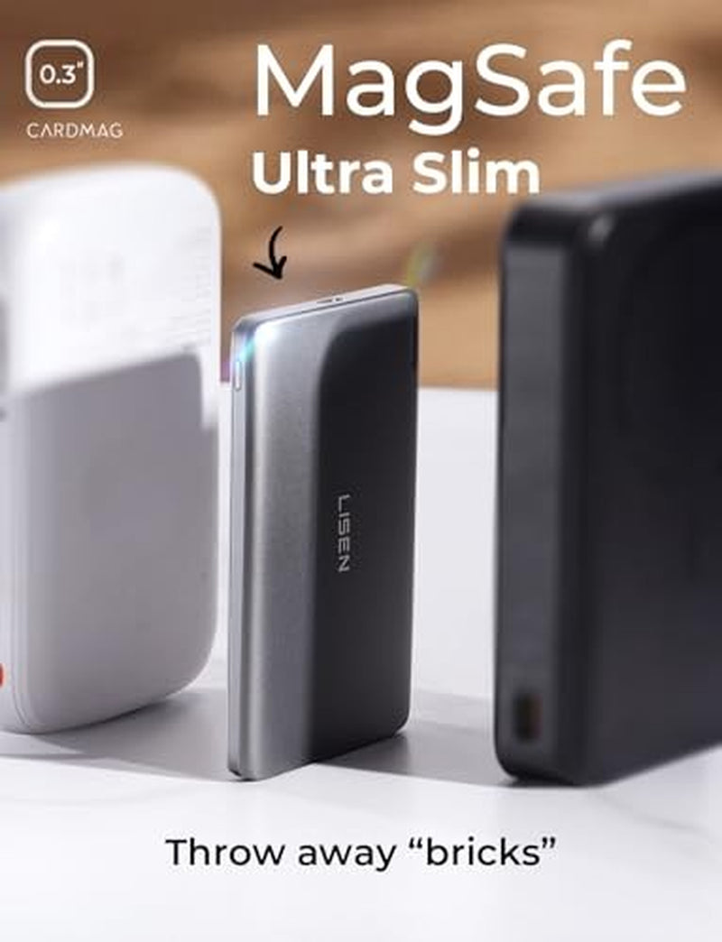 0.3‘’ Ultra Slim Magsafe Portable Charger Iphone,5000Mah Wireless Card Slim