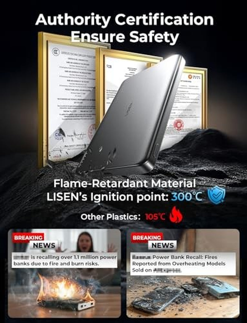 0.3‘’ Ultra Slim Magsafe Portable Charger Iphone,5000Mah Wireless Card Slim